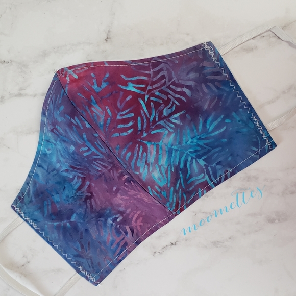 Batik Face Mask Blue Purple Cotton Handmade USA